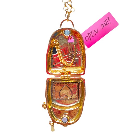 Betsey Johnson Back To School Backpack Necklace Gold Tone Pink - Picture 3 of 7